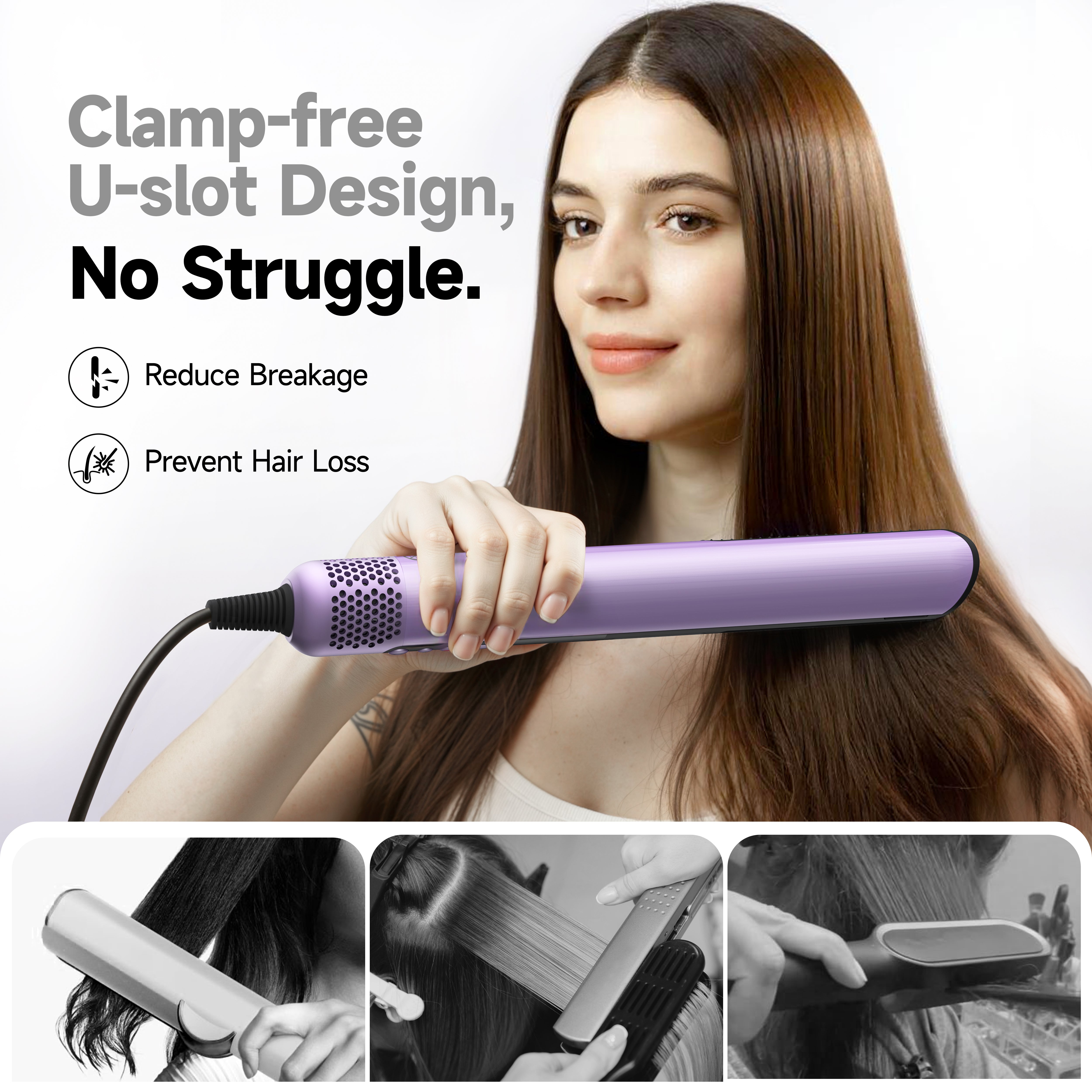 Hair Straightener | Clamp-Free Flat Iron | Zero Touch Tangle-Free