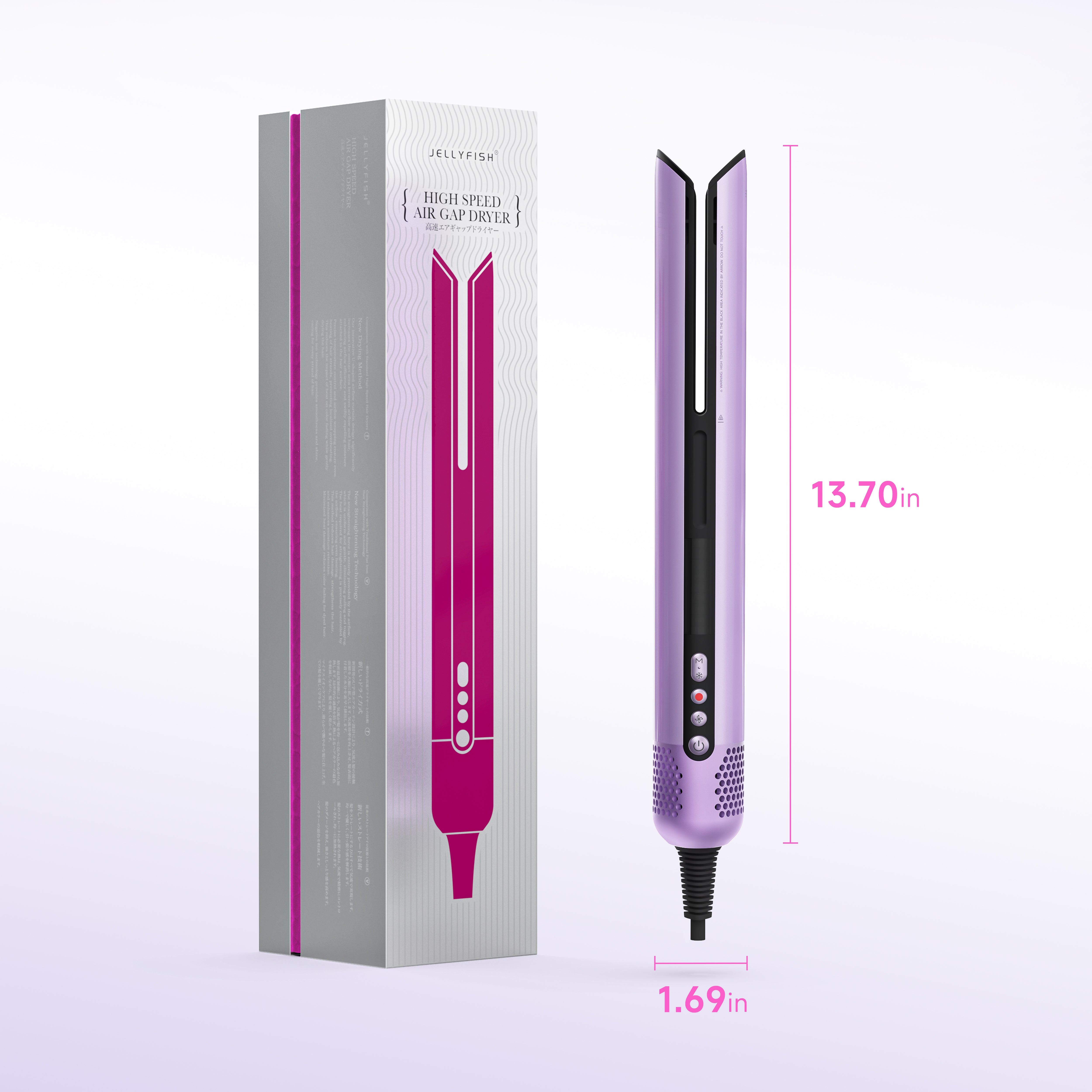 JELLYFISH Air Gap Dryer 1回使用済み Hair Straightener | Clamp-Free Flat Iron | Zero Touch Tangle-Free